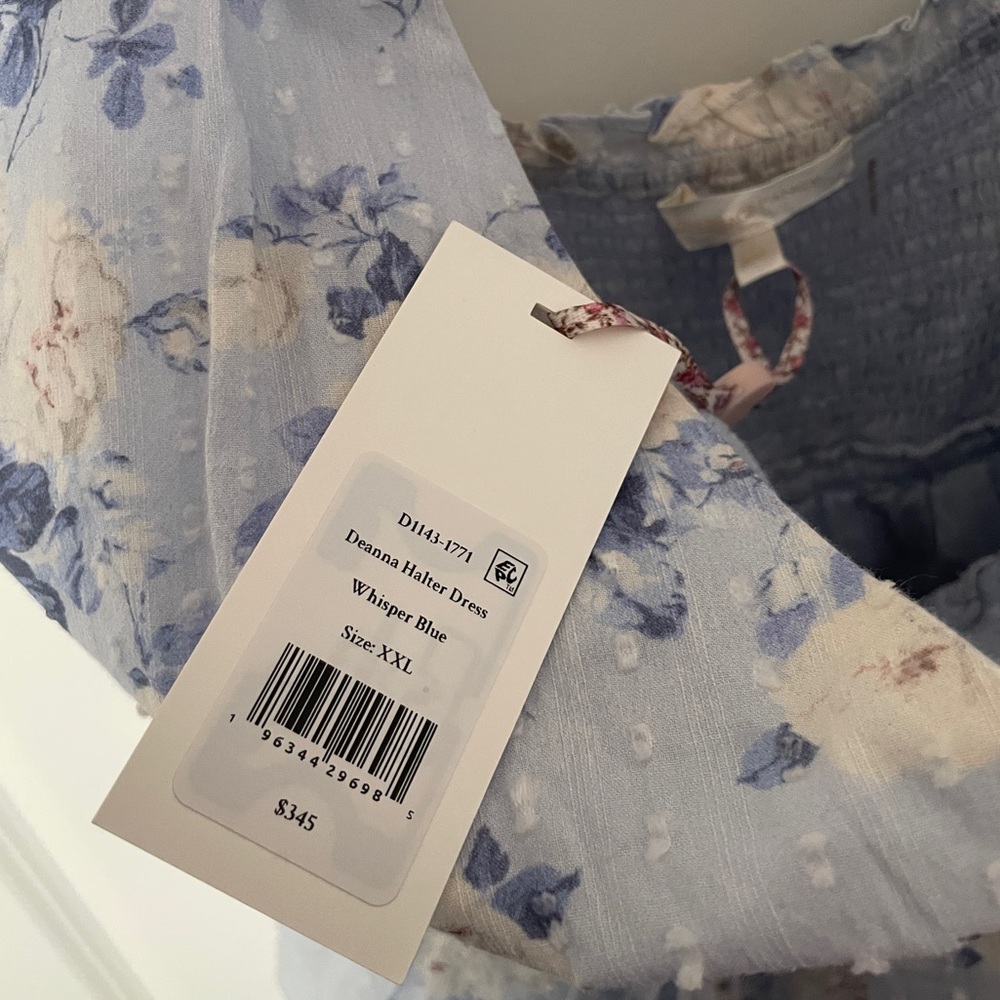 LoveShackFancy Deanna Halter Mini Dress Floral Whisper Blue Women’s Size XXL NWT - Picture 5 of 5